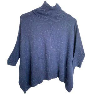 Loft Oversized Navy with White Flecks Coastal Knit Turtleneck Sweater Size S